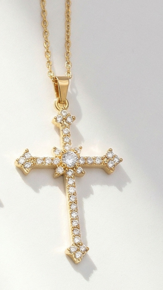 Stainless Steel Crystal Cross Symbolic Necklace
