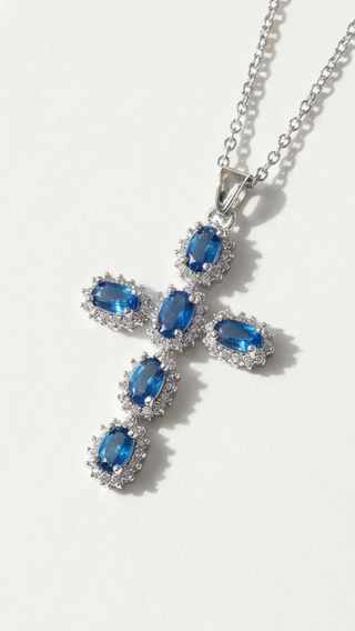 Oval Cut Colourful Symbolic Cross Necklace Pendant