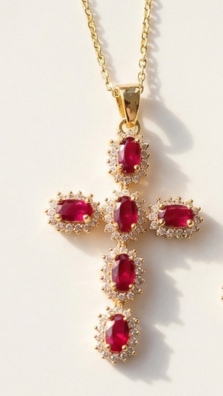 Oval Cut Colourful Symbolic Cross Necklace Pendant