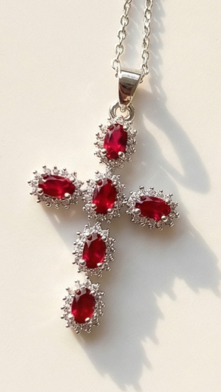 Oval Cut Colourful Symbolic Cross Necklace Pendant