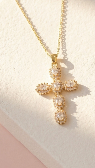 Oval Cut Colourful Symbolic Cross Necklace Pendant