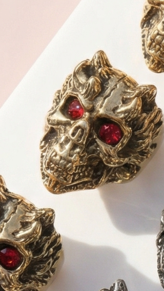 Stainless Steel Men's Red Crystal Monkey Skull Biker Ring