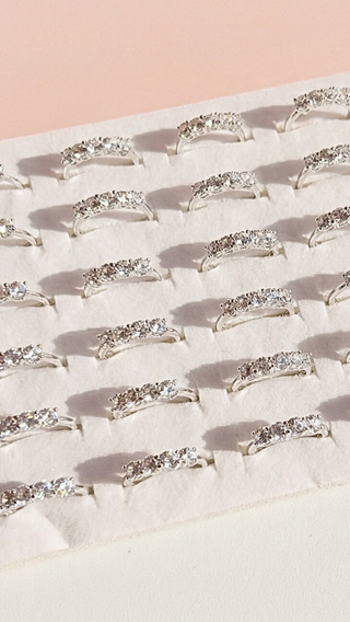 Free Size Round Cut Crystal Stacking Rings Box set of 36