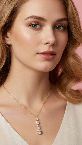 Layered Circular Link Crystal Pendant Necklace