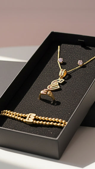 Personalised Initial Jewellery Gift Set – Necklace, Ring & Bracelet