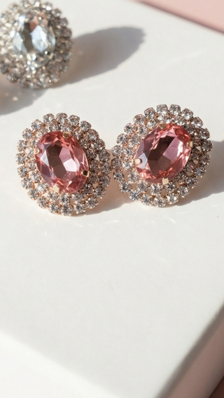 Oval Crystal Non Pierced Clip On Earrings