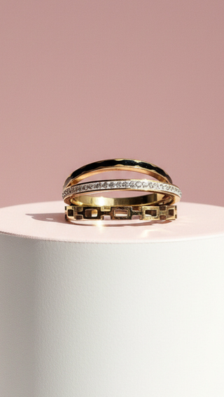 Pack Of 24 Gold Plated Black Crystal Stacking Rings