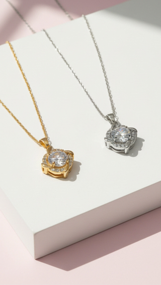 Solitaire Round Cut Crystal Pendant Necklace