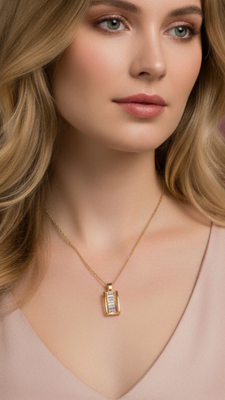 Baguette Cut Curved Crystal Pendant Necklace