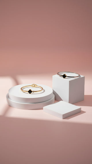 Stainless Steel Clover Round Cut Crystal Stacking Bangle