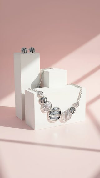 Abstract Circular Necklace & Earrings Set