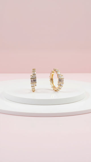 Baguette Huggie Hoop Crystal Earrings