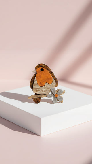 Acrylic Robin Festive Brooch