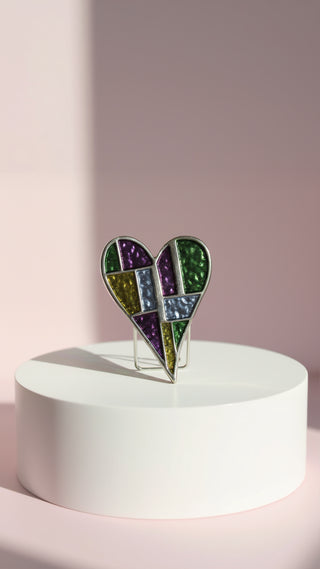 Abstract Stained Glass Heart Shape Magnetic Brooch