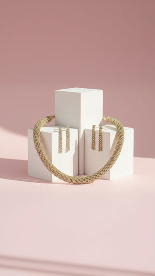Gold Twisted Crystal Necklace & Earring Set