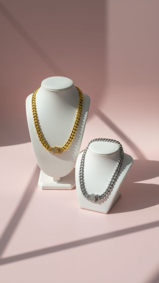 Crystal Clasp Pavé Link Chain Necklace Chain