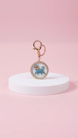 Sparkly Cat In A Circle Crystal Key Ring & Bag Charm