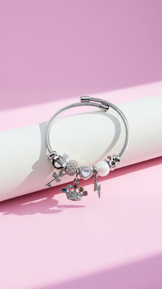 Crown & Key Crystal Charm Beaded Bracelet