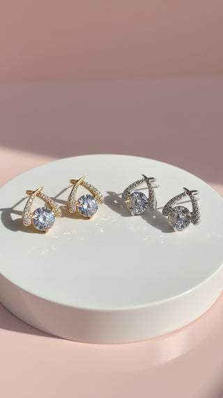 Twisted Solitaire Crystal Stud Earrings