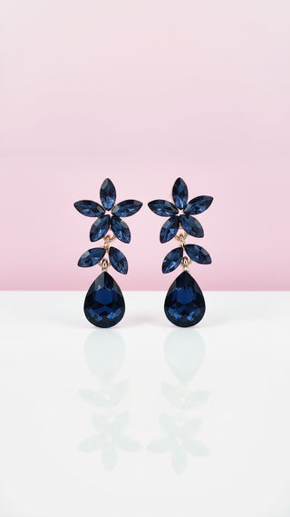 Navy Flower Crystal Drop and Dangle Earrings