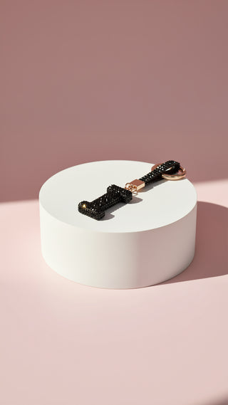 Initial Letter Black Crystal Key Ring & Bag Charm