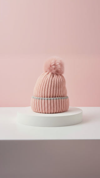 Stripe Knitted Fluffy Bobble Hats Pack of 12