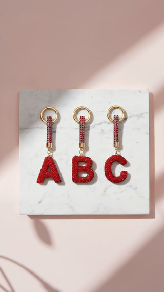 Initial Letter Red Crystal Glam Key Ring & Bag Charm