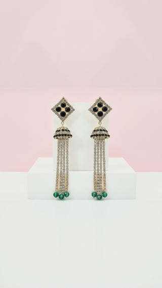 Green Tassel Drop & Dangle Crystal Earrings