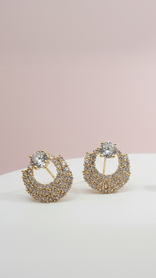 Solitaire Crystal Curved Loop Stud Earrings