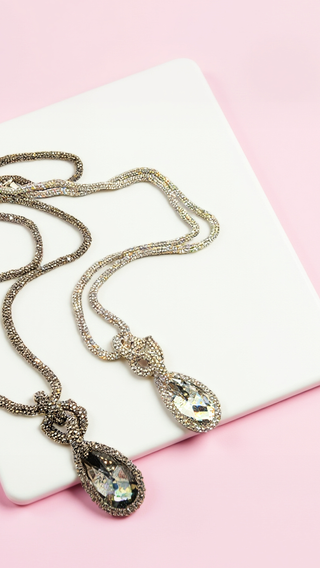 Teardrop Crystal Long Statement Necklace