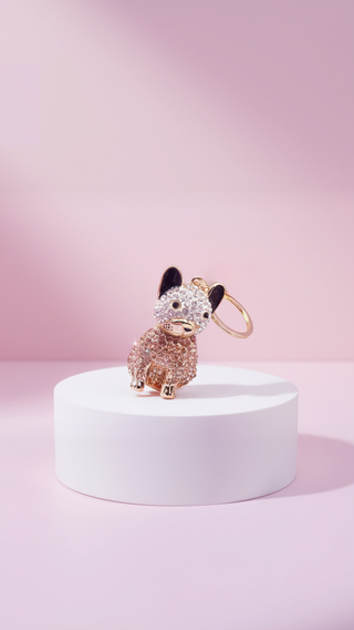 French Bulldog Crystal Dog Key Ring & Bag Charm