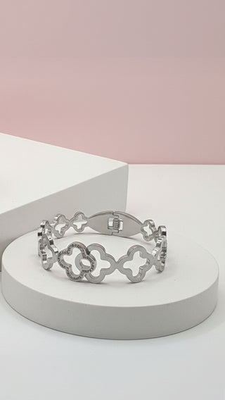 Stainless Steel Pavé Clover Crystal Stacking Bangle