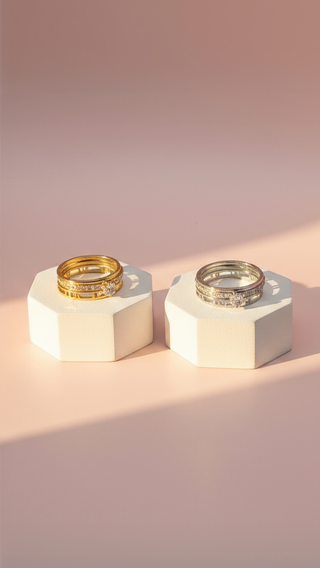 14k Gold Roman Numeral Crystal Stacking Rings Box set of 24