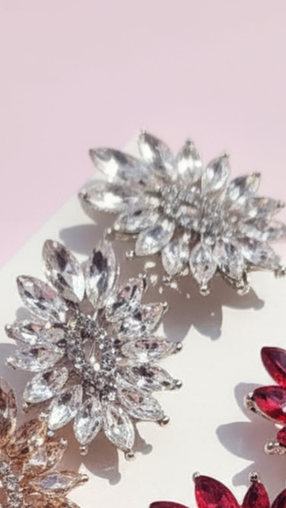 Flower Crystal Statement Stud Earrings