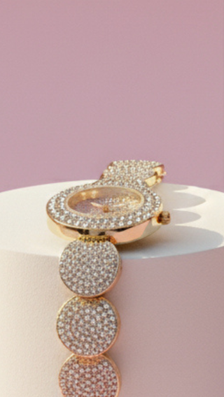 Crystal Encrusted Round Link Watch
