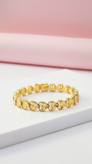 Gold Shiny Heart Link Link Bracelet