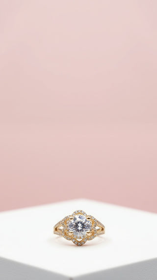 Flower Crystal Ring Gold Box set of 12