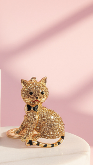 Cat With Bow Tie Crystal Key Ring & Bag Charm