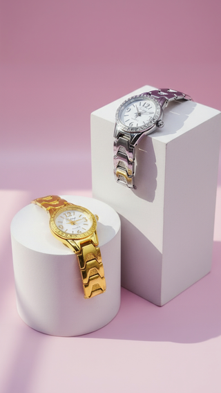 Metallic Round Face Quartz Movement Watch