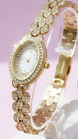 Oval Face Crystal Bezel Watch