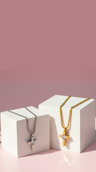 Round Cut Crystal Mini Cross Pendant Necklace