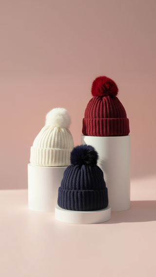 Ribbed Fluffy Bobble Hats Pack of 12