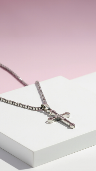Crystal Silver Cross Symbolic Pendant Necklace