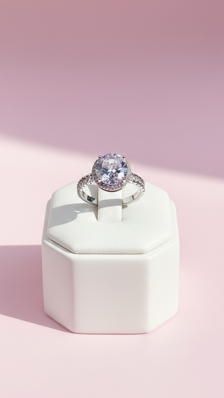 Link Band Round Cut Silver Crystal Ring Box set of 12