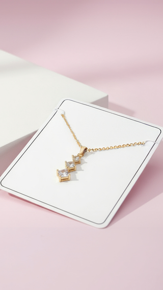 Layered Squares Crystal Pendant Necklace