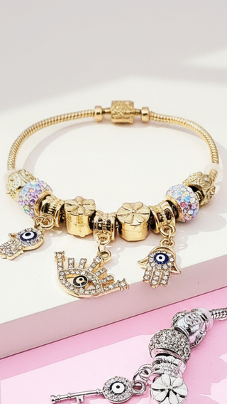 Evil Eye Crystal Charm Beaded Bracelet