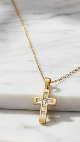 Crystal Inlaid Stainless Steel Symbolic Cross Necklace
