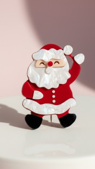Acrylic Waving Santa Claus Festive Brooch