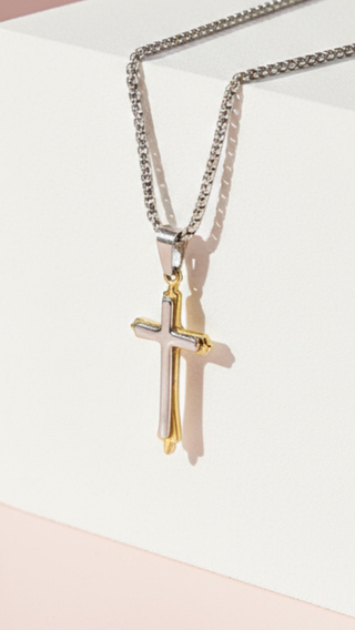 Two Tone Stainless Steel Cross Necklace