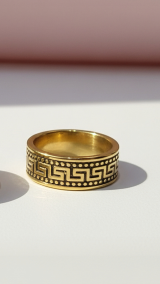 Stainless Steel Greek Key Band Ring